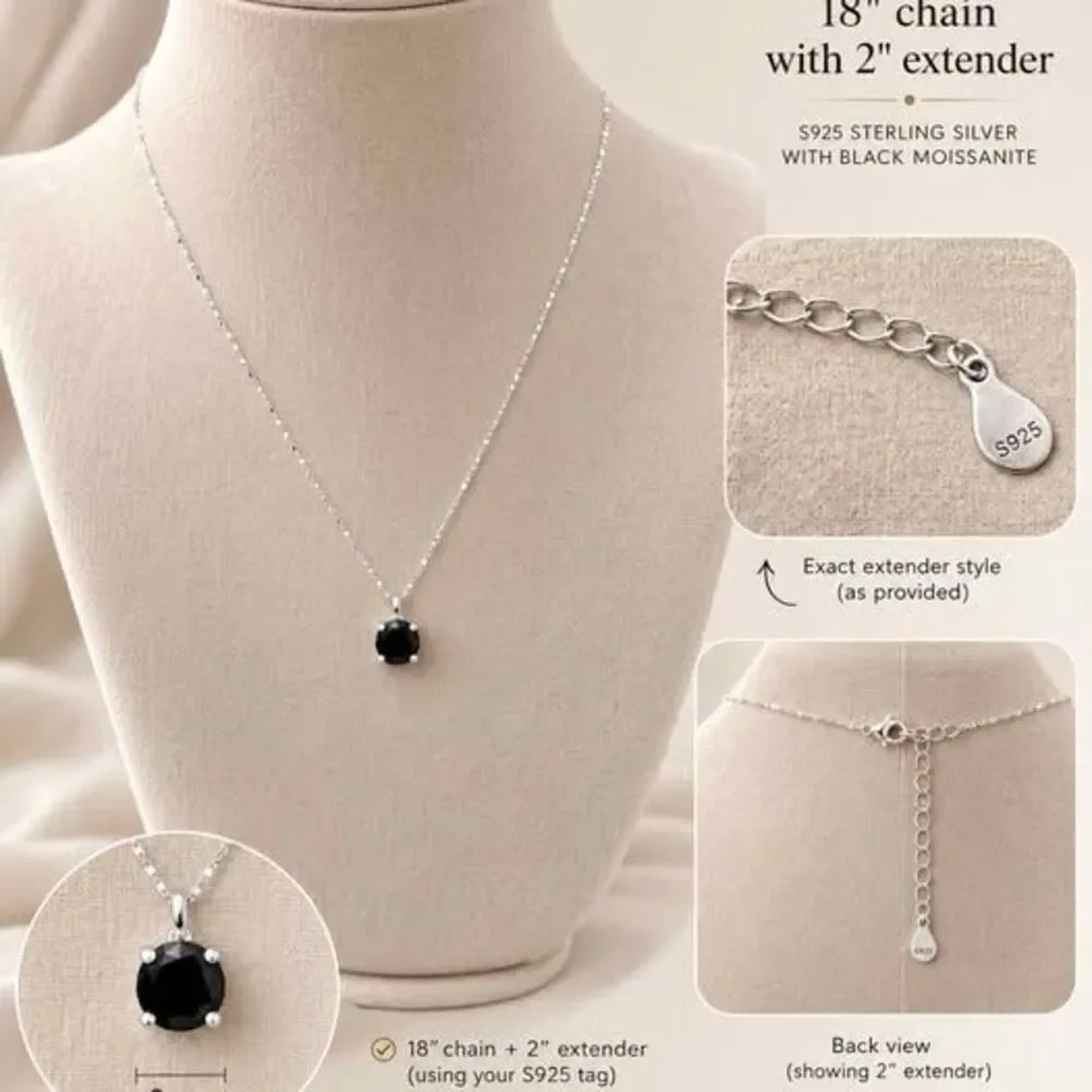 Black Moissanite Solitaire Necklace 2 Ct 925 Sterling Silver GRA Certified